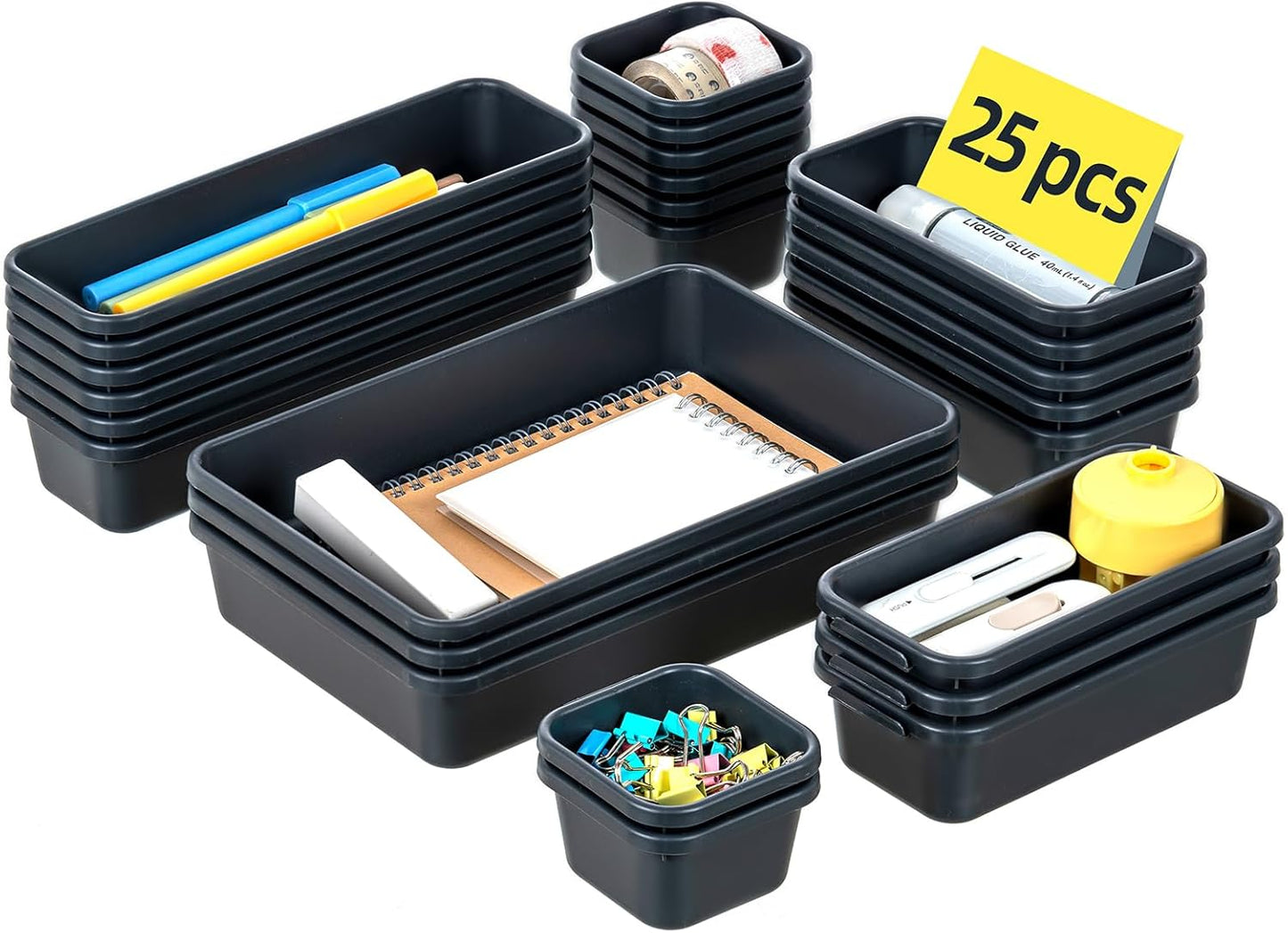 Kutesna 15 PCS Interlocking Desk Drawer Organizer Separator for Office,Bathroom,Kitchen,Makeup(Black)