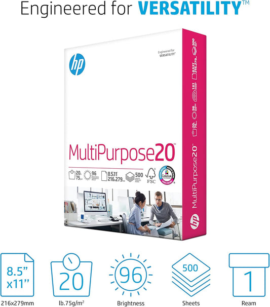 HP Printer Paper | 8.5 x 11 Paper | MultiPurpose 20 lb | 3 Ream Case - 1500 Sheets | 96 Bright | Made in USA - FSC Certified | 112530C