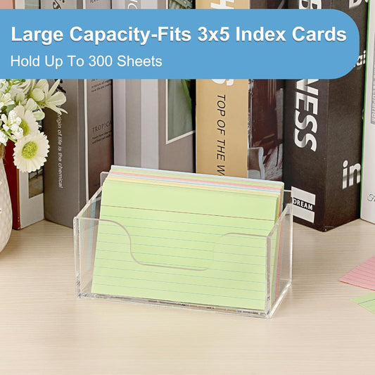 BTSKY 1 Pack Acrylic Index Card Holder Display Stand - 3X5 Inch Notecard Box Recipe Organizer, Clear Index Card Case for Office Desk Recipe Notecard Storage Box, Photo Holder Organizer
