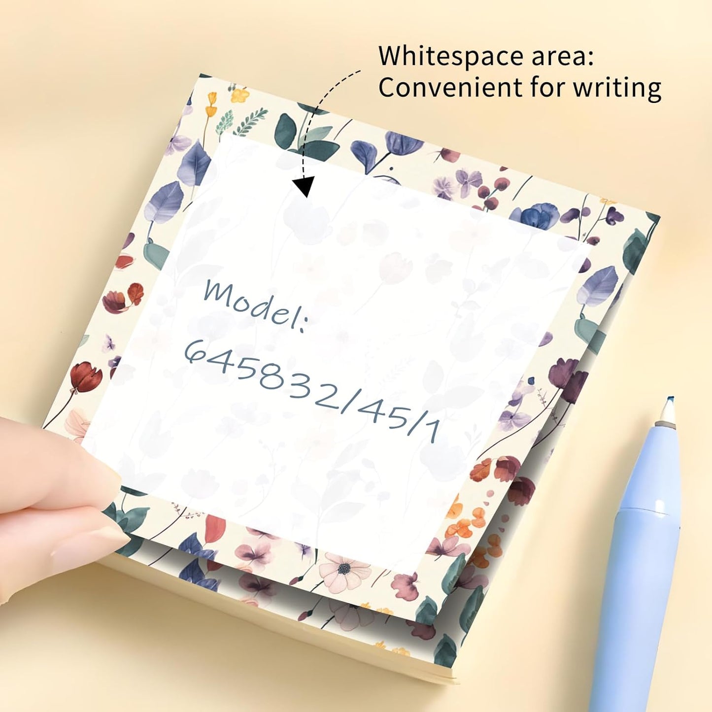 Sticky Notes 3x3 Inch, 2 Pads Cute Self-Stick Note Pads, Strong Adhesive Notepads for Office, Home, School, Organization and Reminders Watercolor Wildflowers
