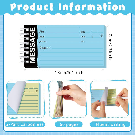 Gueevin 4 Pcs 2 Part Carbonless Phone Message Book Spiral Bound Phone Message Forms Book 5.5 x 2.76 Inches Assorted Colored Pads for Calls Notepad for Memo Home or Office