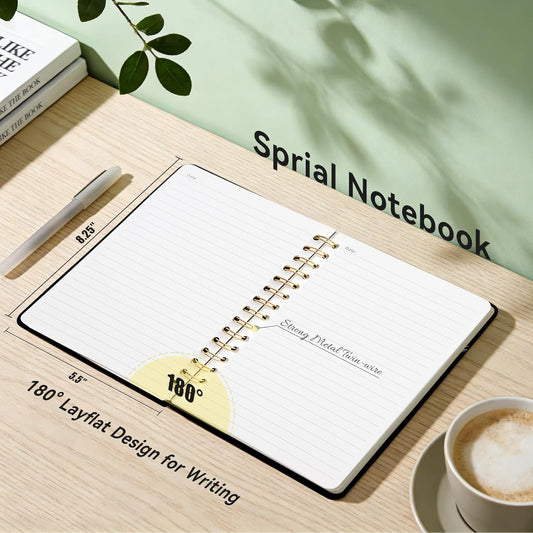 Lined Spiral Journal Notebook, A5 College Ruled Spiral Notebook for Women, Hardcover with Elegant Design for Work and Note-Taking, 5.5 * 8.25 inch, 160 Pages, Letter T