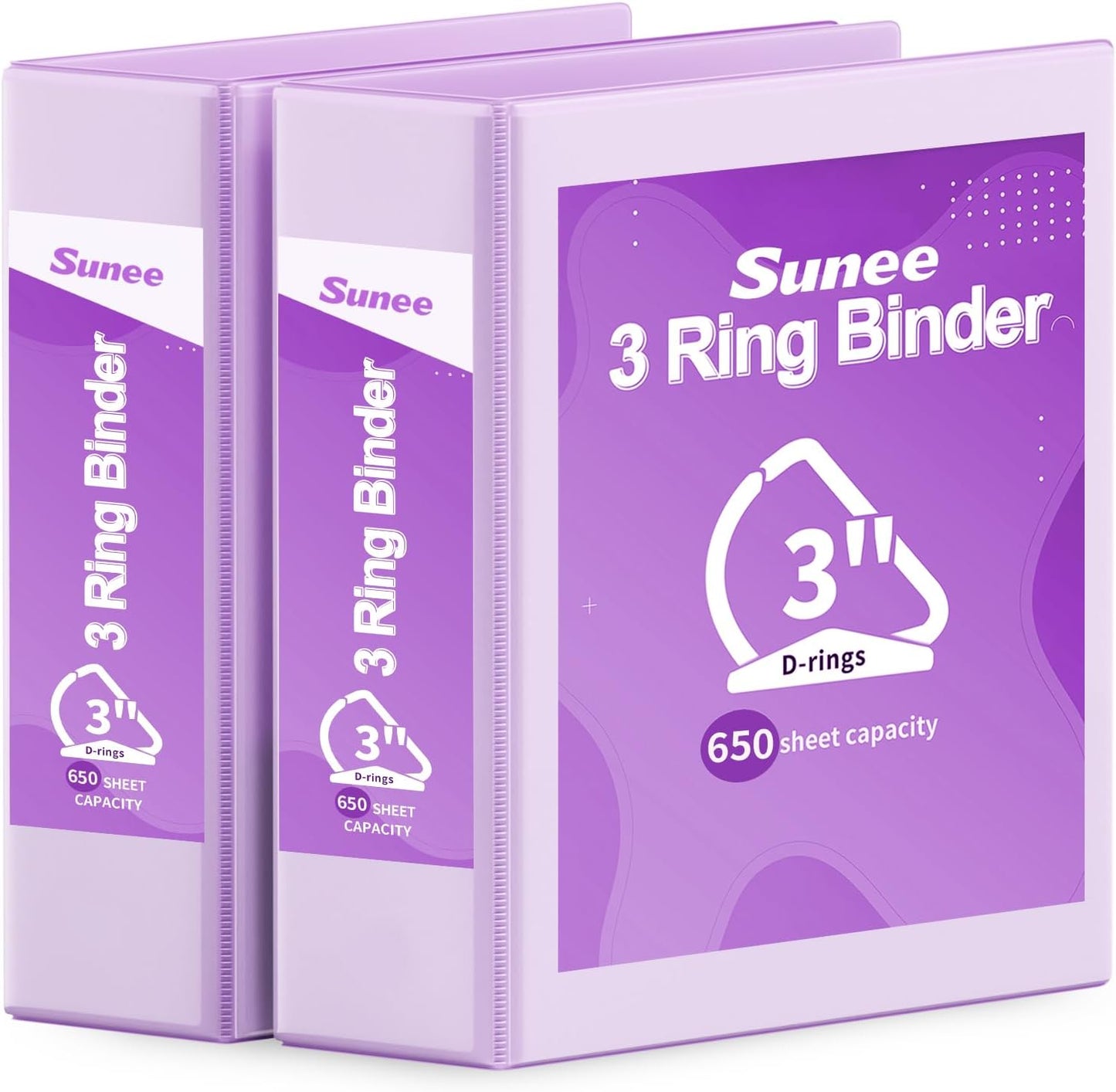 SUNEE 3 Ring Binder 2 Inch, Clear View Binder Three Ring PVC-Free (Fit 8.5x11 Inches) for School or Office Supplies, Light Purple, 1 Pack