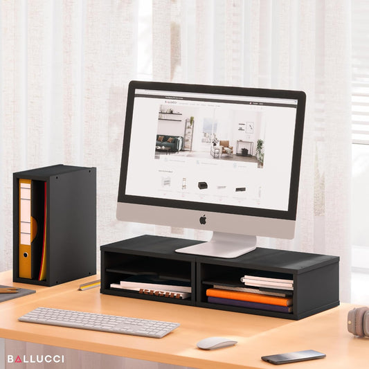 Ballucci File Organizer, 4-Tier Office Desk Organizer, Open Top Wood Paper Organizer for Classroom, Desktop Mail Sorter Paper Tray, Black
