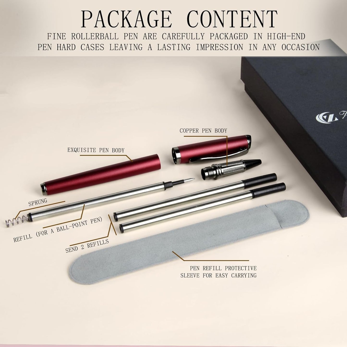 Liquid Ink Rollerball Pen,Essential Business Nice Pens,Metal pen Smooth writing stylish design effortless writing,Luxury pens with gift case for Men & Women with 2 Refills