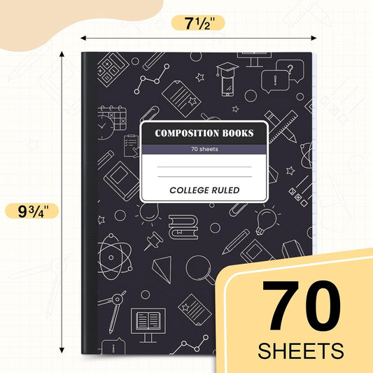 Oucaru Composition Notebook 50 Pack Bulk College Ruled, Brown Cover Notebooks for School, 70 Sheets 7-1/2"x9-3/4, Back to School Supplies Journal for K-12 Students