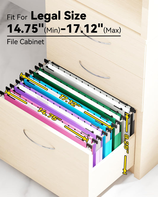 Ansook Plastic Extra Capacity Legal Hanging File Folders,Heavy Duty 2" Expansion Hanging Folder with 1/5 Tabs,12 Pack Filing Cabinet Folders,Accordion File Folders,Color File Organizer for Office