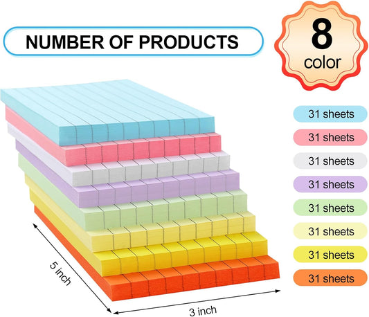 Utron 248 Sheets Colored Index Cards 3x5, Double-Sided Blank Notes Flash Cards for Studying, Note Cards 3x5 Lined, Flashcards for Studying, Index Notecards for Office