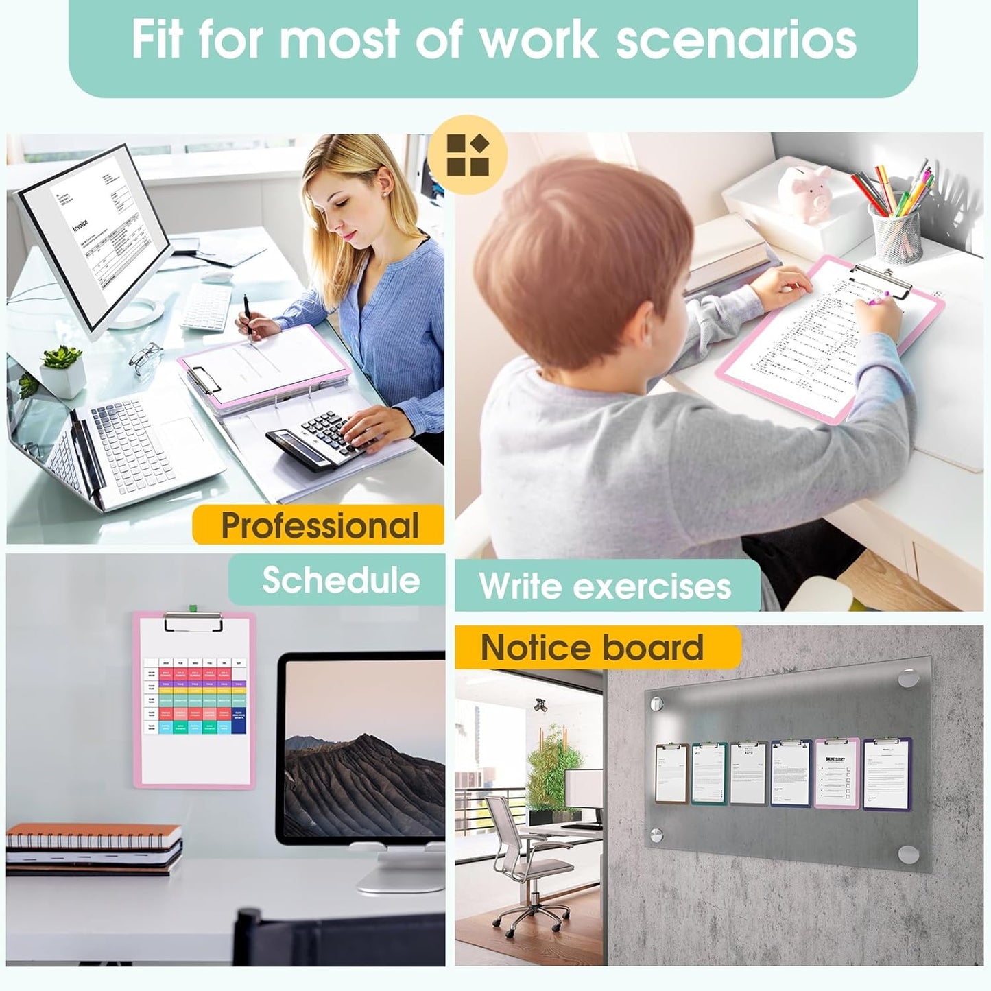 Plastic Clipboards 2 Pack, A4 Black Clip Board 8.5x11 for Classroom, Students, Kid, Woman, Size 9" x 12.5" with Low Profile Clip, Office & School Supply