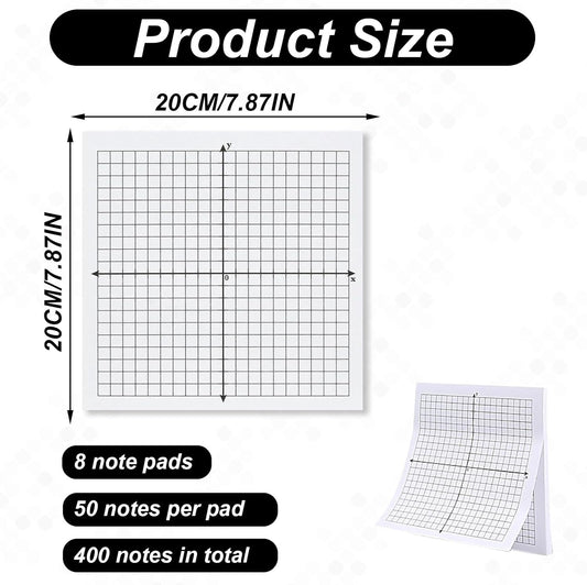8 Pads Graph Sticky Notes,Mini Graph Paper Sticky Notes,3 X 3 Inch Grid Paper,Math,Four Quadrant Pad,Graphing,Coordinate Plane Sticky Note for Office School Math Supplies