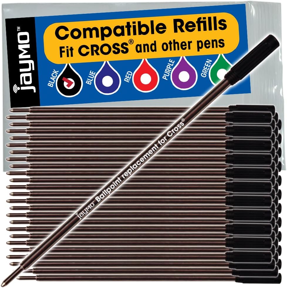 Jaymo Replacement for Cross 8513 - Measures 4.563 in / 116 mm Long - Ballpoint Pen Refill - 6 Black