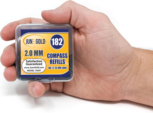 June Gold 144 Compass Refills, 2.0 mm HB #2 Lead Refills, 25 mm Length, Sharp Point, Break Resistant Lead/Graphite