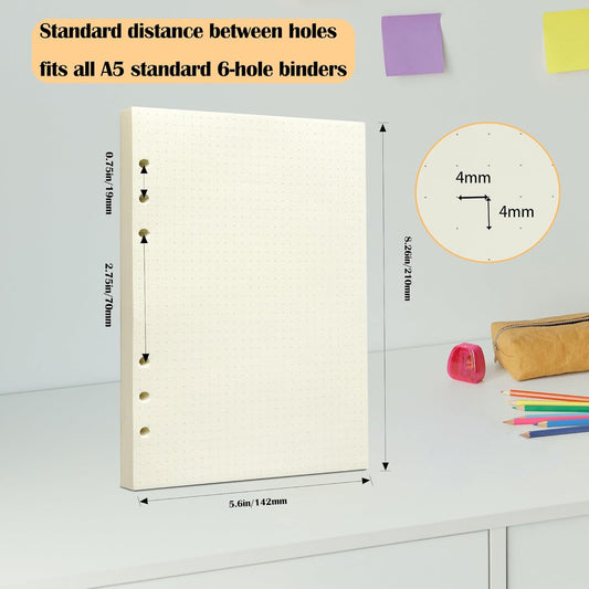 A5 Grid Filler Paper, 6-Hole Punched, 100GSM Graph Rule Paper/Quad Rule Filler Paper/Planner Inserts for Planners, Painting, and Bullet Journals,80 Sheets/160 Pages