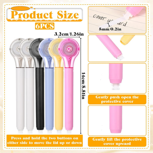 6 Pcs Correction Tape Pen Push-pull Protective Cover Comfortable Pen Shape Instant Applicator(Correct Tape Core Size 1/5 X 236 Inch)