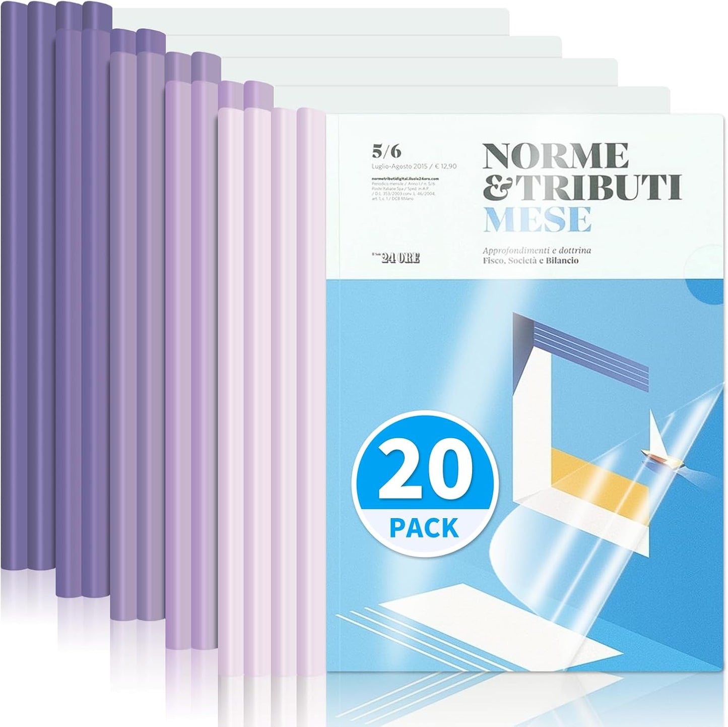 20 Pack, Clear Report Covers with Sliding Bar, 50-Sheet Capacity – Presentation Folders for Letter and A4 Sheets Size, Resume & Document Binders for Office, School, Business (Purple)