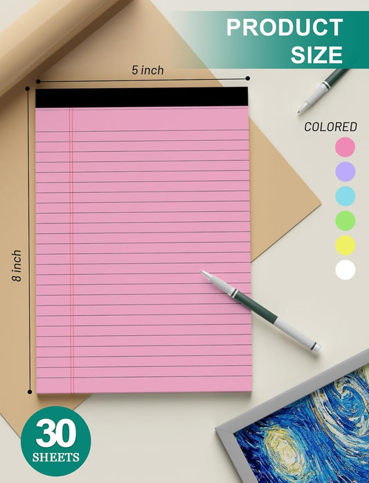 12 Pack Legal Pads 5x8 Inch Colorful Note Pads for Writing NotePads,Narrow Ruled Small Notepad 5x8 inch Legal Pad,30 Sheets Per Notebook Writing Pad for Study, Office, to-Do Lists(Multicolor)