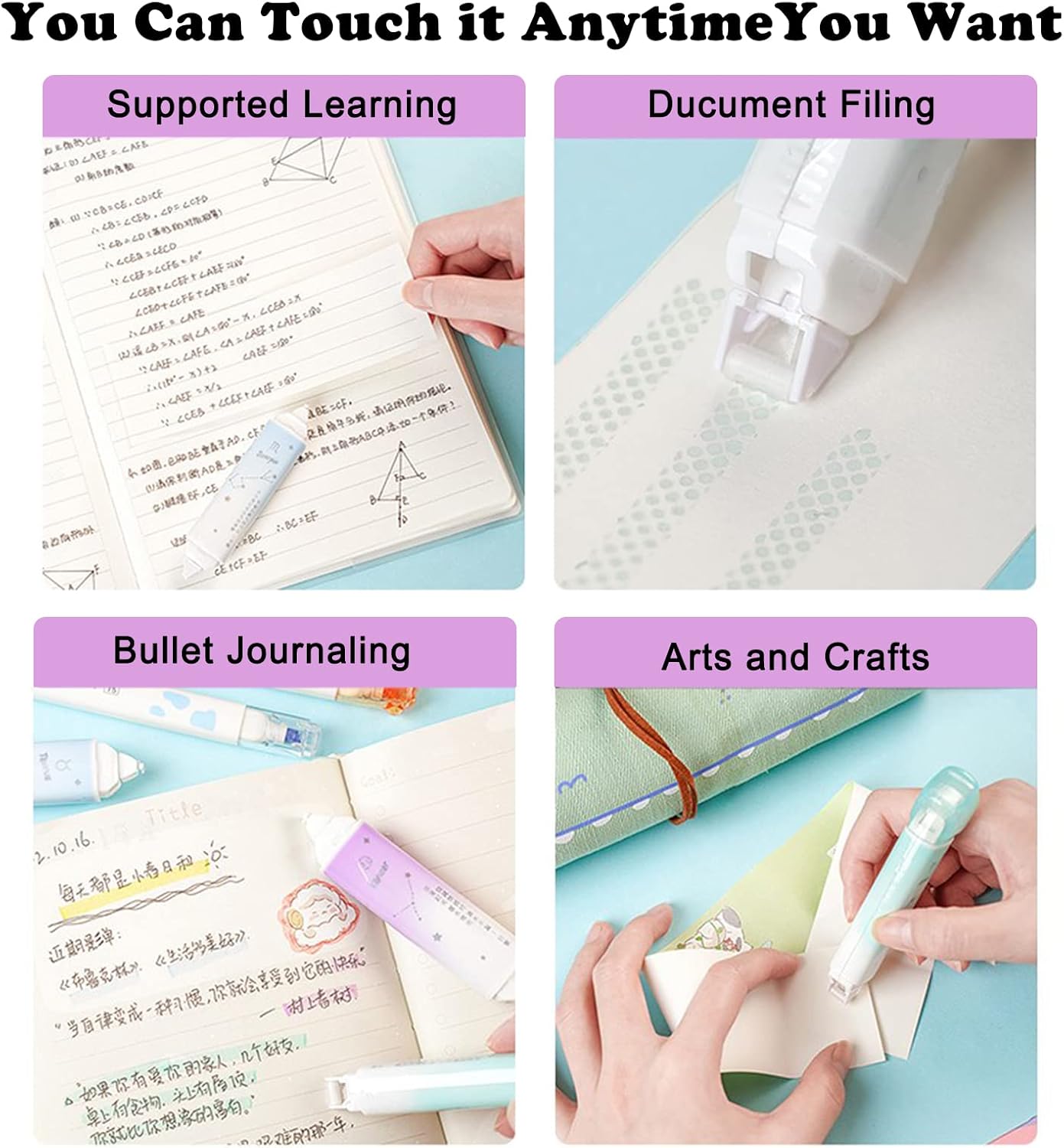 2 in 1 Correction Tape and Double Sided Tape Roller, Cute Quick Dry Japan Correction Tape, with Adhesive Tape Runner,for School Office supplies