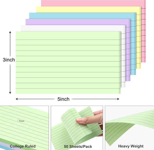 300 Count 3x5 Inch Colored Ruled Index Cards Durable Note Cards with Ruled Lines Flash Cards for School College Office Home Study To Do List Organization