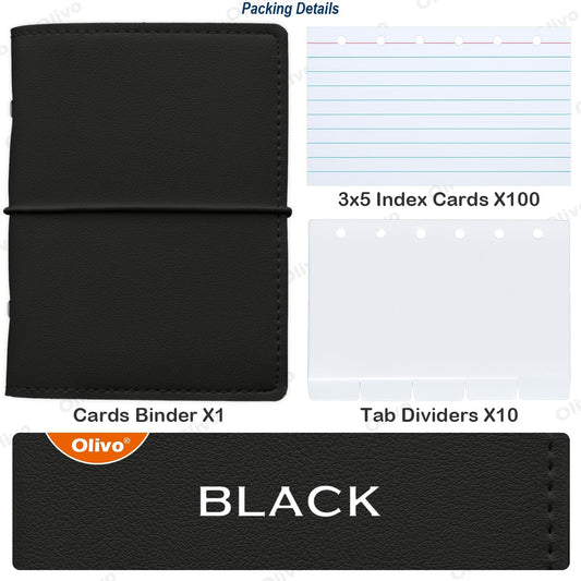 3x5 Lined Index Cards with Ring Binder Holder and Dividers, 100 Note Cards, Green