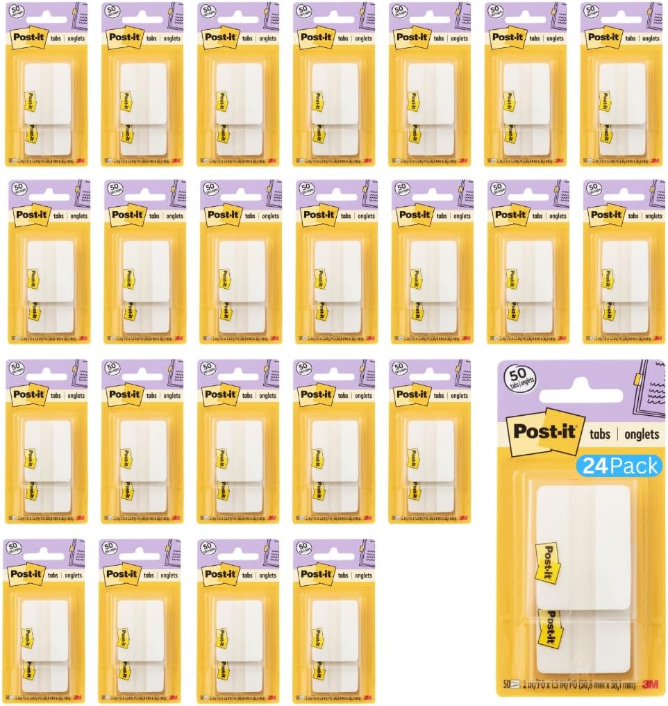 Post-it Sticky Tabs, 2 in. x 1.5 in., 2 Pads of Book Tabs for Bookmarking, Annotating, Reading, and Reminders, White (50 Total Count)