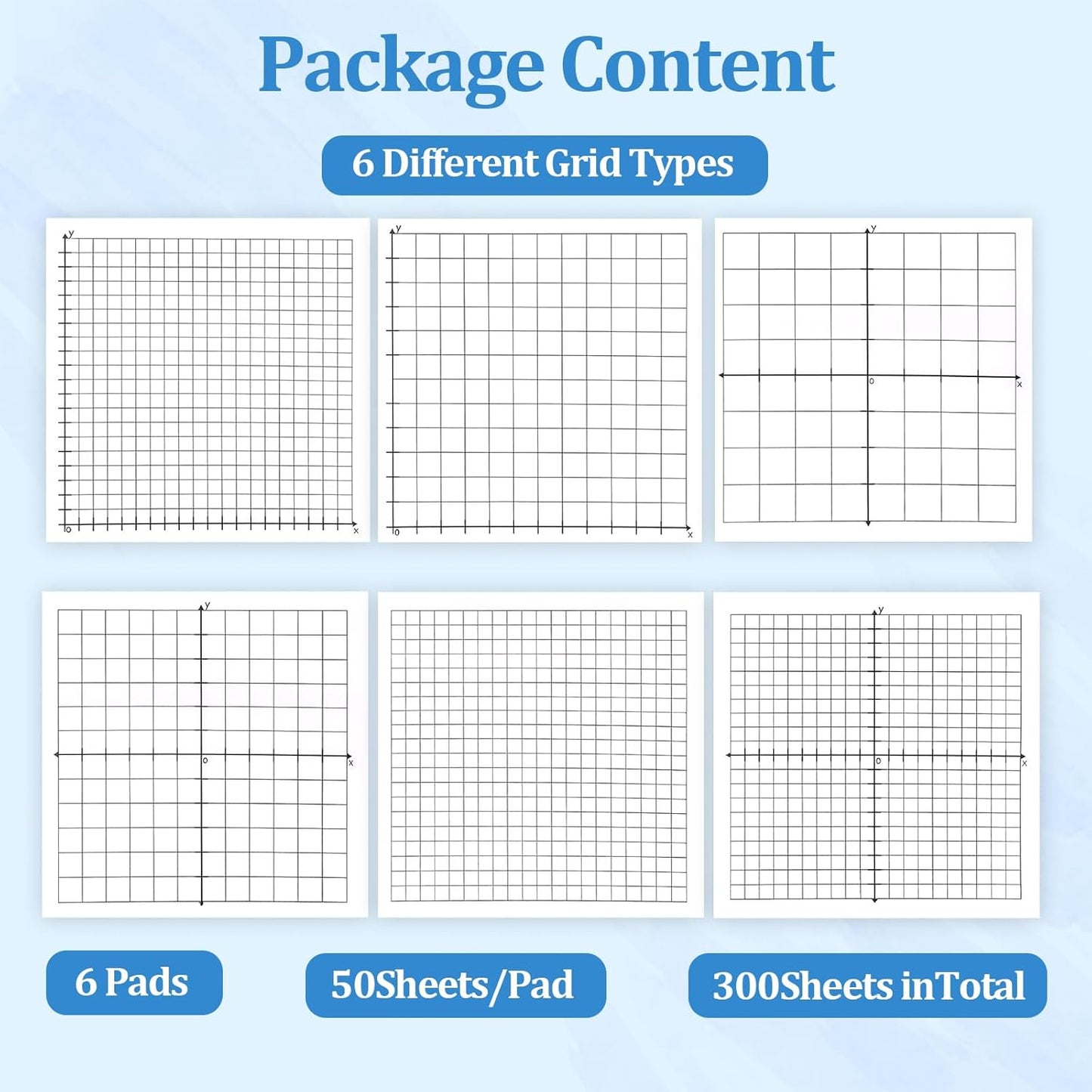6 Packs Graph Paper Sticky Notes 300 Sheets 3 x 3 Inch Mini Graph Pads 20 x 20 Four Quadrant X Y Axis Coordinate Plane Post It Adhesive Grid Sticky Notes for Office School Math Supplies(6style)