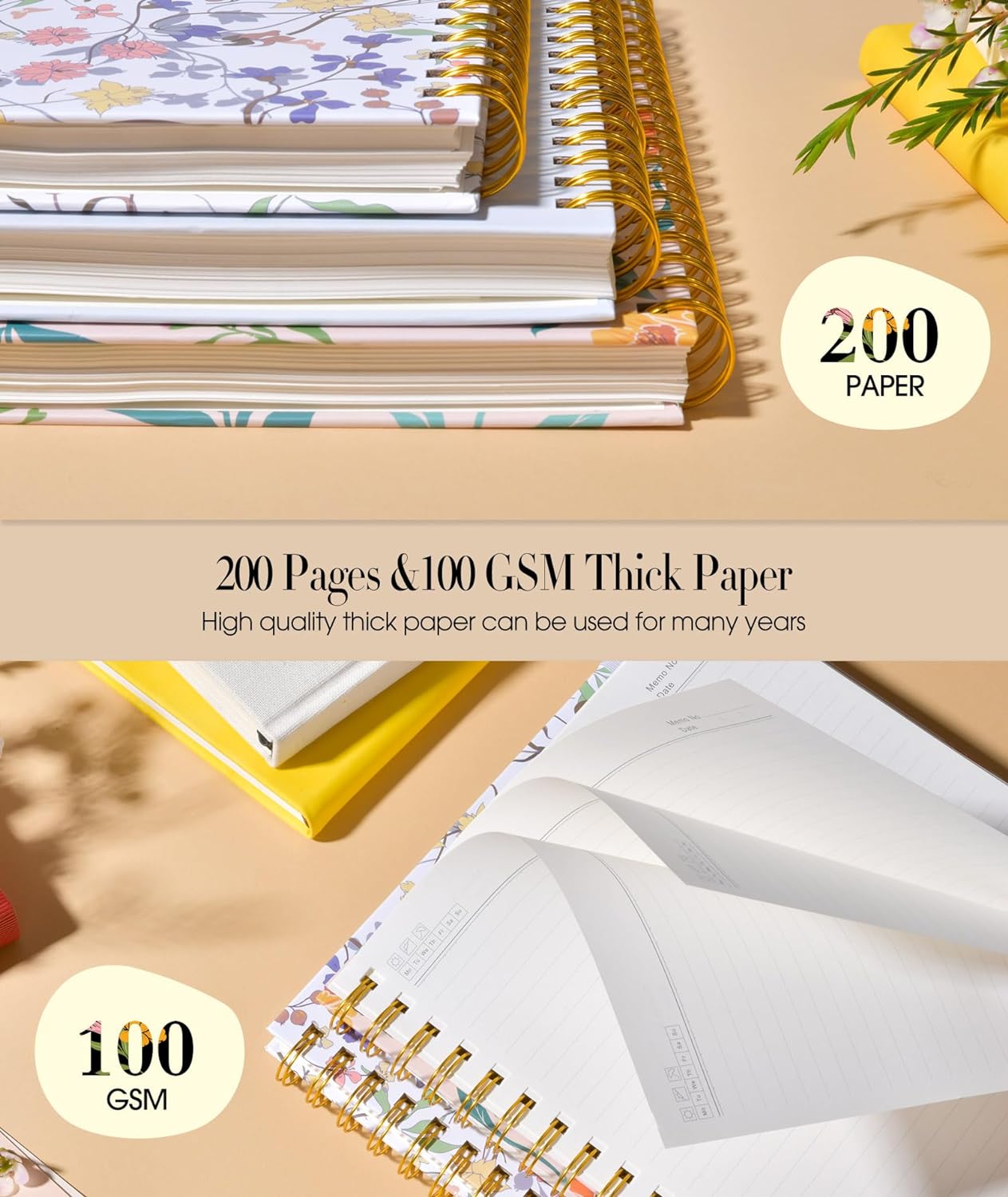 Cute Spiral Notebook Journal for Women, 200 Pages Lined Notebooks 8.5” x 11”, A4 Large Hardcover Spiral Journals with 100 GSM Thick Paper, College Ruled Notebook for Writing Work School, Orange Floral