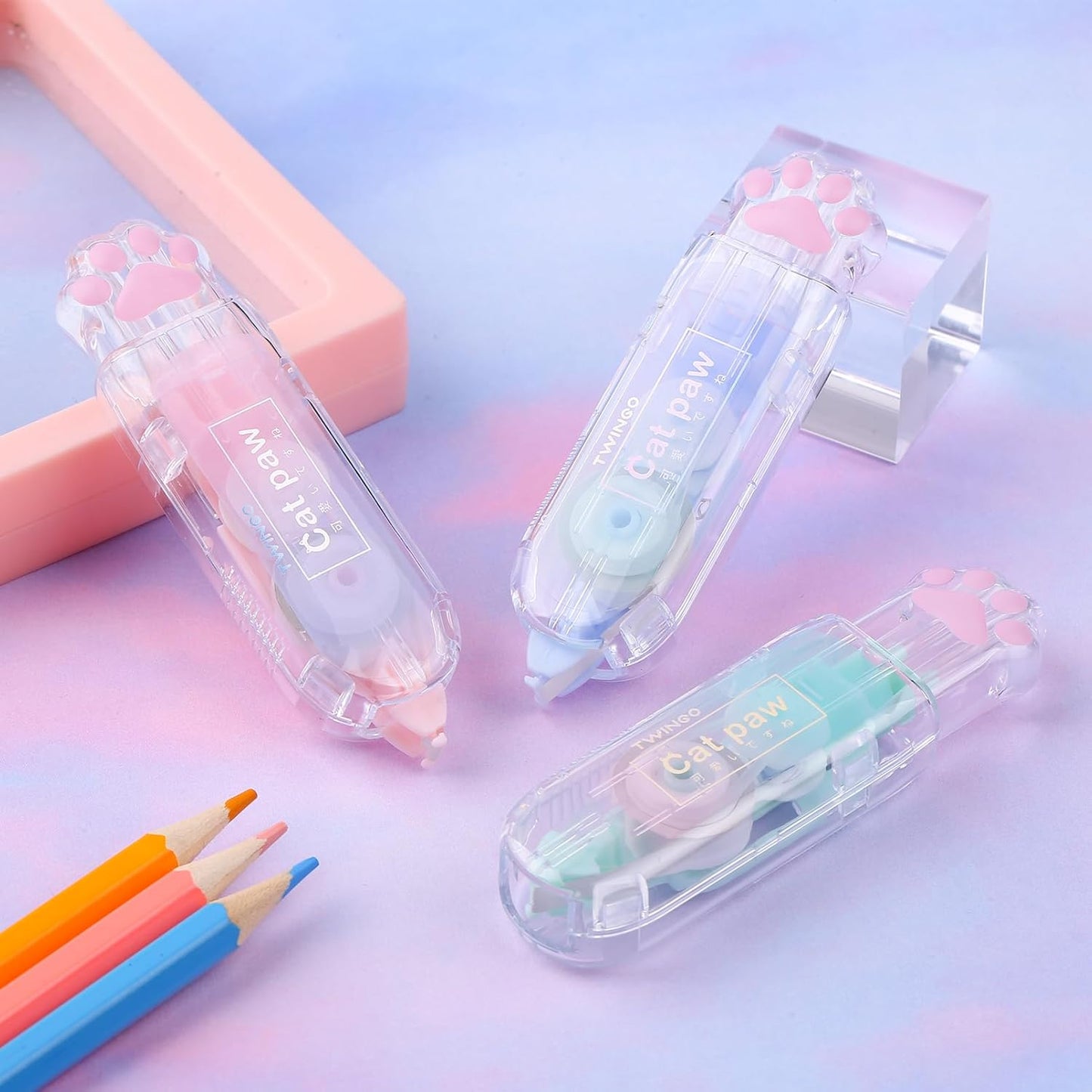 3 Pack White Out Correction Tape, Cute Mini Correction Tape, Kawaii Cat Paw White Out Tape for Cat Lovers Students and School Office Supplies