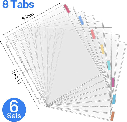 ReliThick 6 Set of 48 Pack Clear Sheet Protectors for 3 Ring Binder with 8 Tab Divider, Letter Size 8.5 x 11 Inch Plastic Sleeves Page Protector for Documents Photos School Office Home Organization