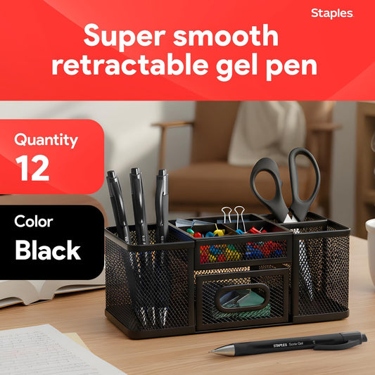 STAPLES Retractable Gel Pens, Medium Point 0.7mm, Blue Ink, 12 Pack – Sonix Smooth‑Writing Gel Pens with Rubberized Grip