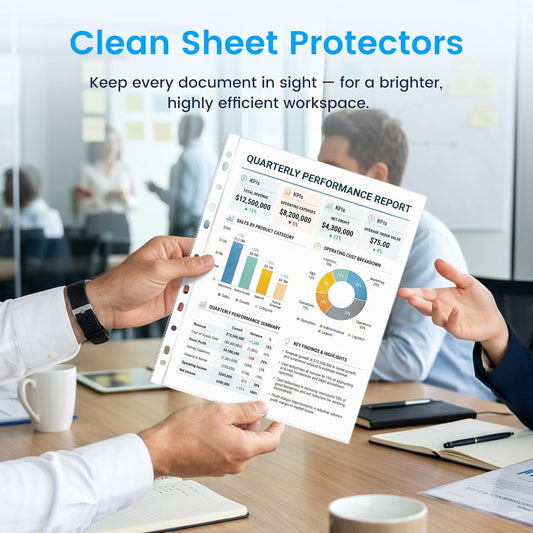 Clear Sheet Protectors 8.5 x 11 Inch Easy-Open, Transparent Plastic Page Sleeves for 3-Ring Binders, Bulk Pack for Business, Office, School & Classroom Use - Durable & Smooth