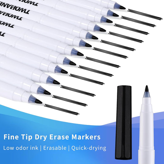 TWOHANDS Dry Erase Markers Fine Tip,Ultra fine Extra Fine Point 0.7mm,Low Odor,11 Assorted Colors,Whiteboard Markers for Office,Home,or Planning Whiteboard,12 Count,20581