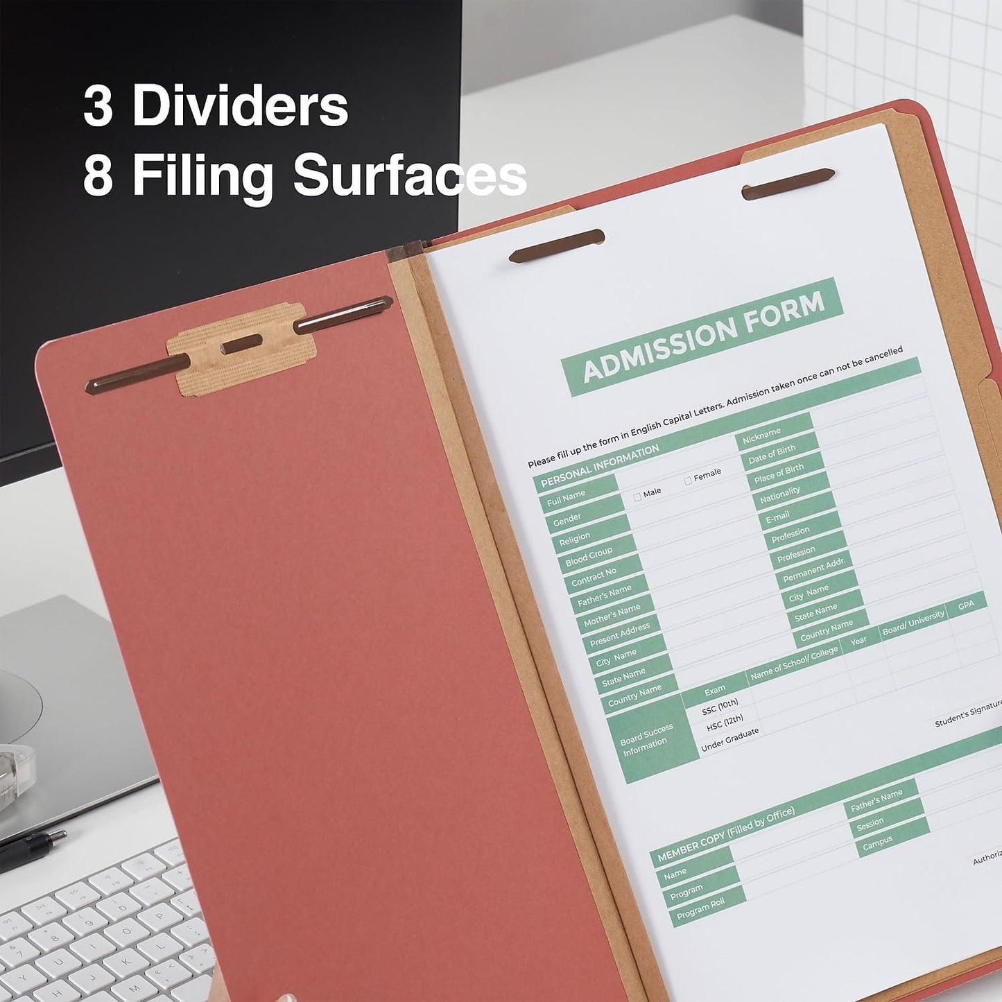 Staples Pressboard Classification Folders, Legal Size, 3‑Dividers, 3.5" Expansion, Brick Red, Heavy‑Duty Construction – 40/Carton