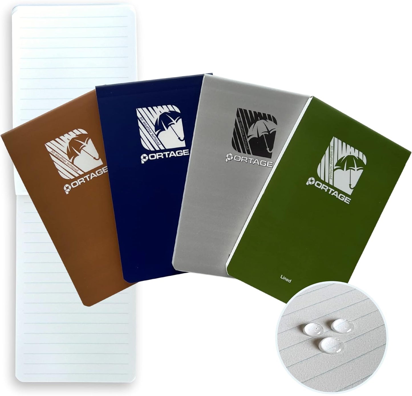 Portage Notebooks - 4 Pack Waterproof Notebook, Made From Recycled Stone Waste, Small Notepad, All Weather Notebook, Write in any Weather - 3x5 In, 40 Lined Sheets, Variety 4 Pack
