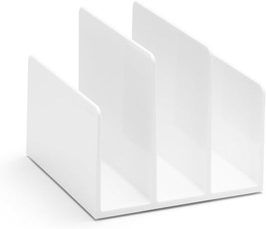 Fin File Sorter - 3-Compartment File Organizer, Sturdy and Durable Document Organizer, Sleek Design with Lacquer-like Finish, File Folder Organizer for Desk (White)