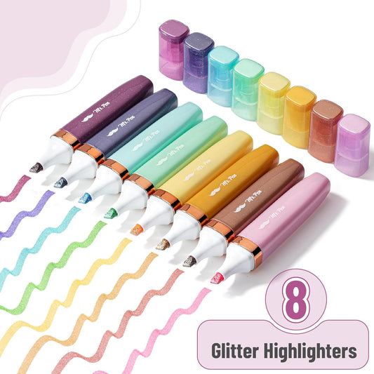Mr. Pen- Glitter Highlighters, 8 Pack, Pastel & Metallic Colors, Chisel Tip Glitter Highlighter Markers for Journaling, Notes, Planners & Creative Highlighting