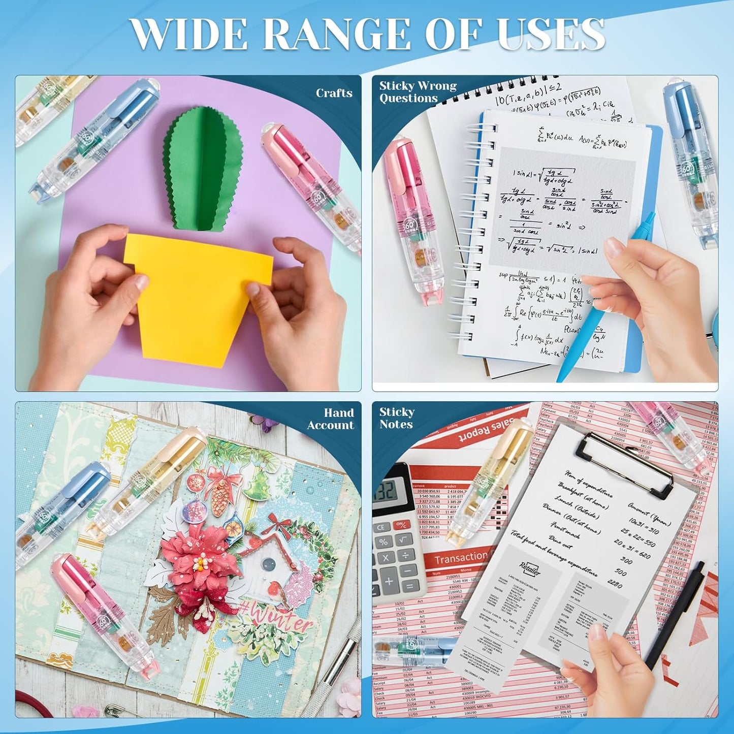 CHGANG Refillable Retractable White Out Correction Tape,3PCS Pen Shaped Whiteout Set with 360°Rotatable Tip,Easy to Use Cute Whiteout Tape for School Office Supplies