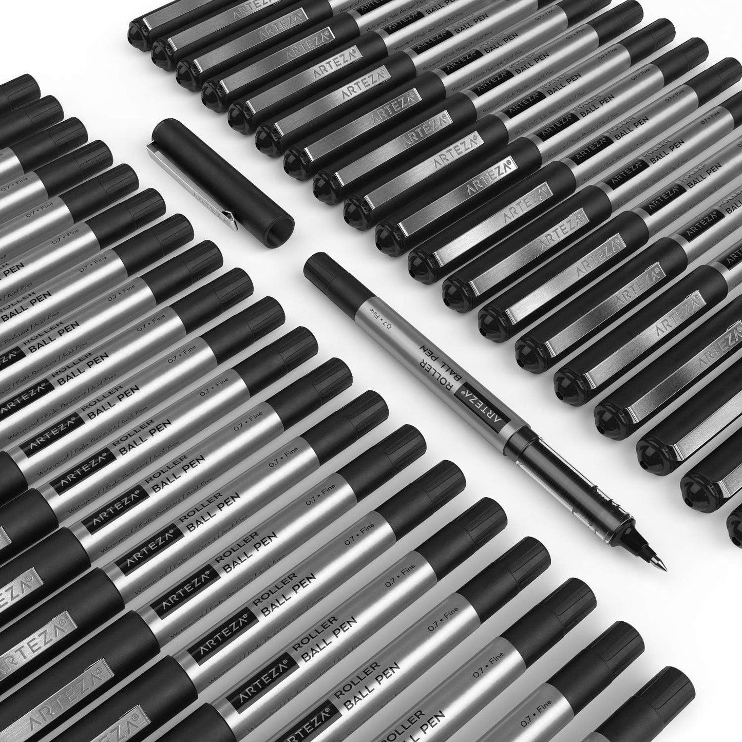 ARTEZA Rollerball Pens, 20 Pack Black Roller Ball Pens, 0.5 mm Needle Point Extra Fine Tip, Quick-Dry Fade-Resistant Liquid Ink for Note-Taking, Bullet Journals, Planners, and Office Use