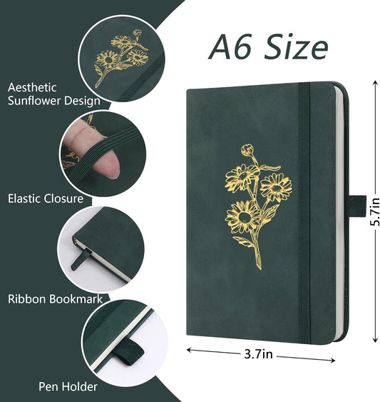 BOBO RABBIT 3 Pack Pocket Notebook Journals Mini A6 Sunflower Floral Notepads Total 600 Pages Aesthetic Hardcover College Ruled Lined Notebooks for Note Taking Travel Office School Supplies, 3.7"x 5.7"