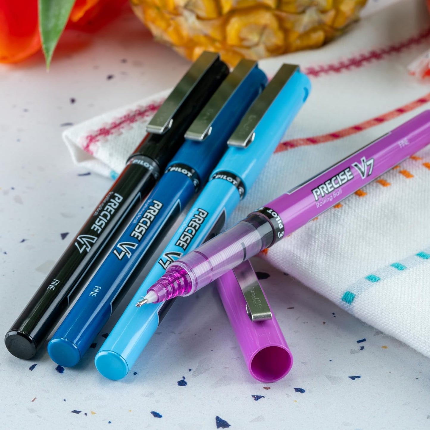 Pilot, Precise V7, Capped Liquid Ink Rollerball Pens, Fine Point 0.7 mm, Blue Ink Pens, Pack of 8 - Ideal for School, Journaling & Office Writing