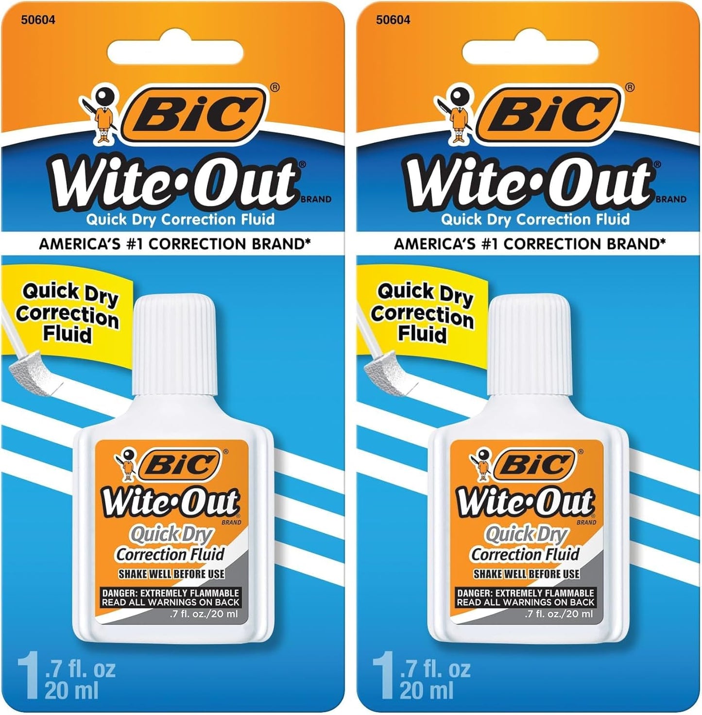 BIC Wite-Out Quick Dry Correction Fluid, 20mL, White, Goes on Easy with A Reduced Dry Time, 1-Count Pack
