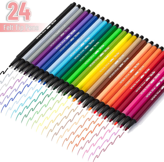 Mr. Pen- Felt Tip Markers, Assorted Colors, 24 Pack, 2.5 mm, Bible Journaling Markers, Bold Point Felt Tip Pens, No Smear, Quick Dry, Perfect for Journaling, Underlining, Writing and Drawing