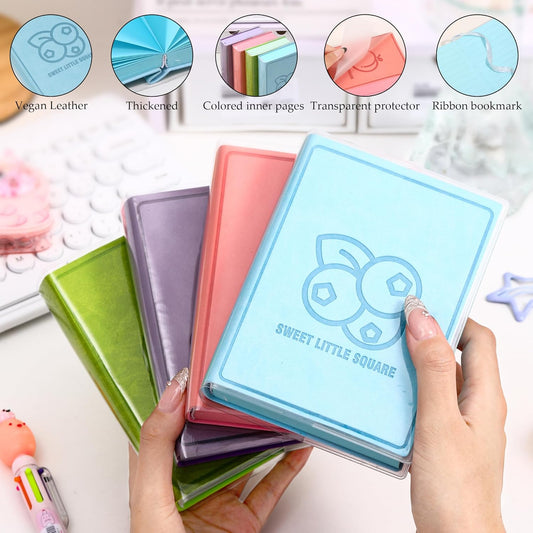 Thick Blank Fruit Color Page Notebook with Waterproof Cover,Small 400 Color Pages 3.9 × 5.5 Hardcover Journaling for Women Men Work, School, Note Taking or Sketching Diary (Blueberry-Blue)