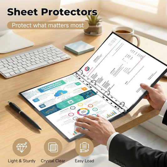 Pauuooa 120 Pack Clear Sheet Protectors 8.5 × 11 Inch, Plastic Page Sleeves for 3 Ring Binder, Transparent Letter‑Size Document Covers, Top Loading, for Paper Documents, Home, School and Office Use