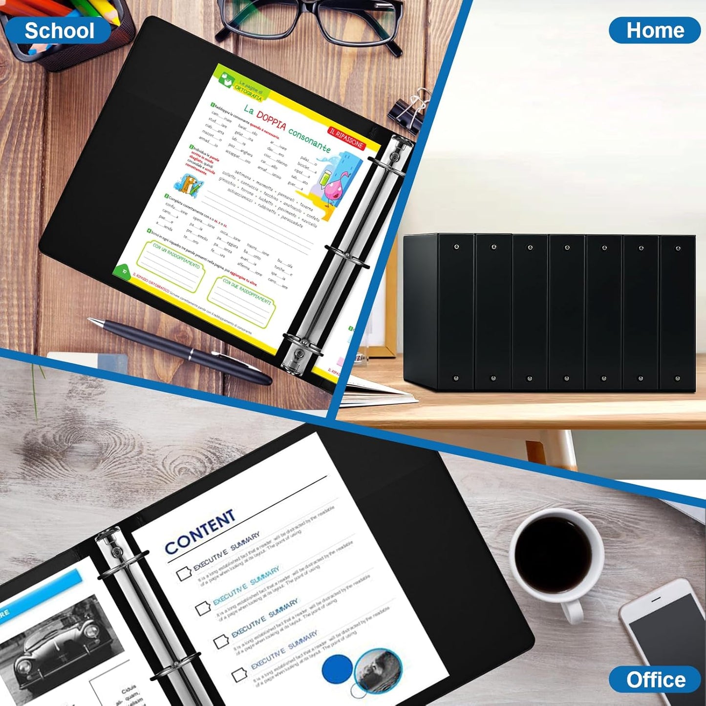 2 Inch 3-Ring Binder, 2" Round Ring Binder with 2 Inside Pockets, 6 Pack Black Binders, Clear View Cover, Holds Up to 450 Sheets 8.5" x 11" Paper,Study Binders for Office/Home/Back to School