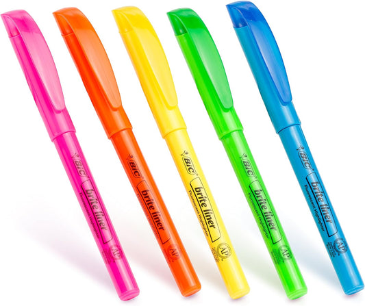 BIC Brite Liner Chisel Tip Highlighters, Long-Lasting, 5-Count in Assorted Colors for School Supplies