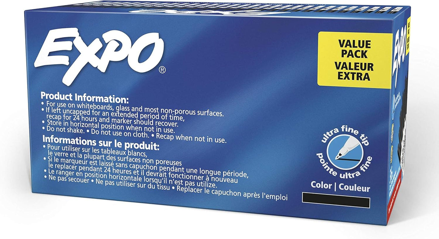 EXPO Dry Erase Markers, Low Odor Ink, Black, Ultra Fine Tip, 4 Count