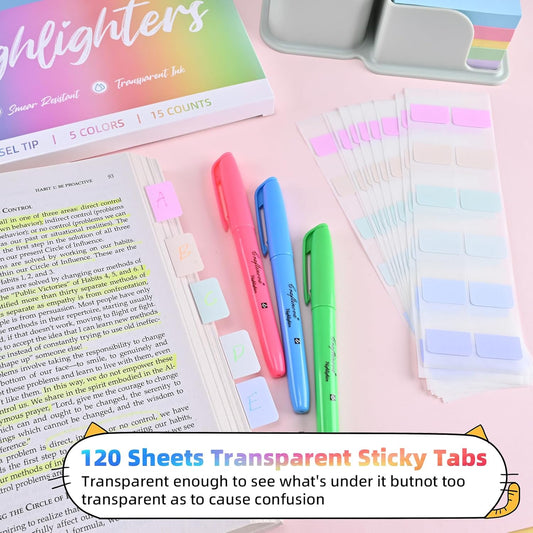 Assorted Colors Fluorescent Highlighters, 32 Count, with 120 Pcs Sticky Index Tabs, Chisel Tip Colored Highlighter Bulk, Quick Drying, Perfect for Students Adults Classroom, School, Office