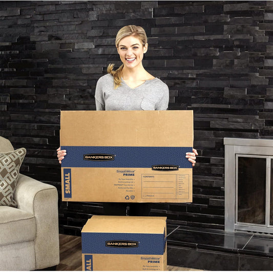 Bankers Box Large Prime Moving Box 6 Pack, Reinforced Handles, Tape-Free Assembly, Attached Lid, 18-in x 18-in x 24-in (0062904)