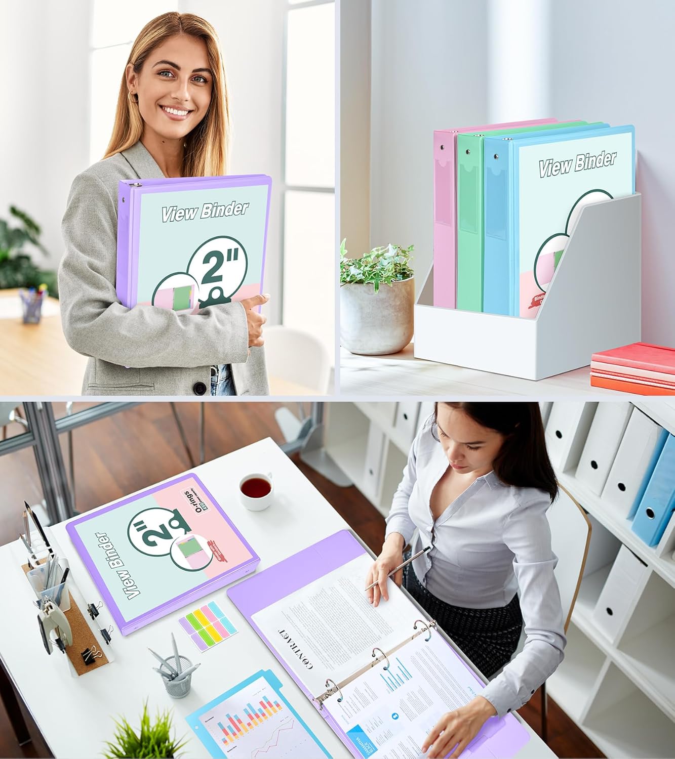 3 Ring Binder 1.5 inch,Cute Binder Organizer with 5 Tab Dividers Fits 175 Sheets of 8.5x11 Paper,Customizable Clear Cover with Inside Pockets,Aesthetic 1.5" Three Ring Binders for School Office,Purple
