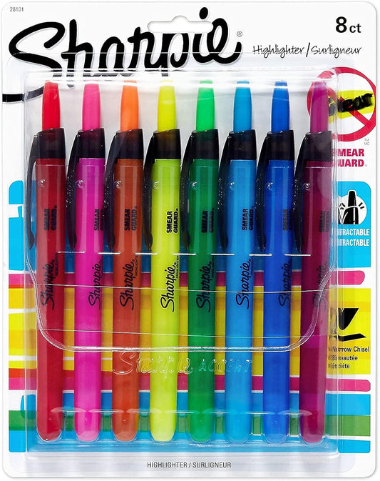 Sharpie 28101 Accent Retractable Highlighters Chisel Tip Assorted Colors 8/Set